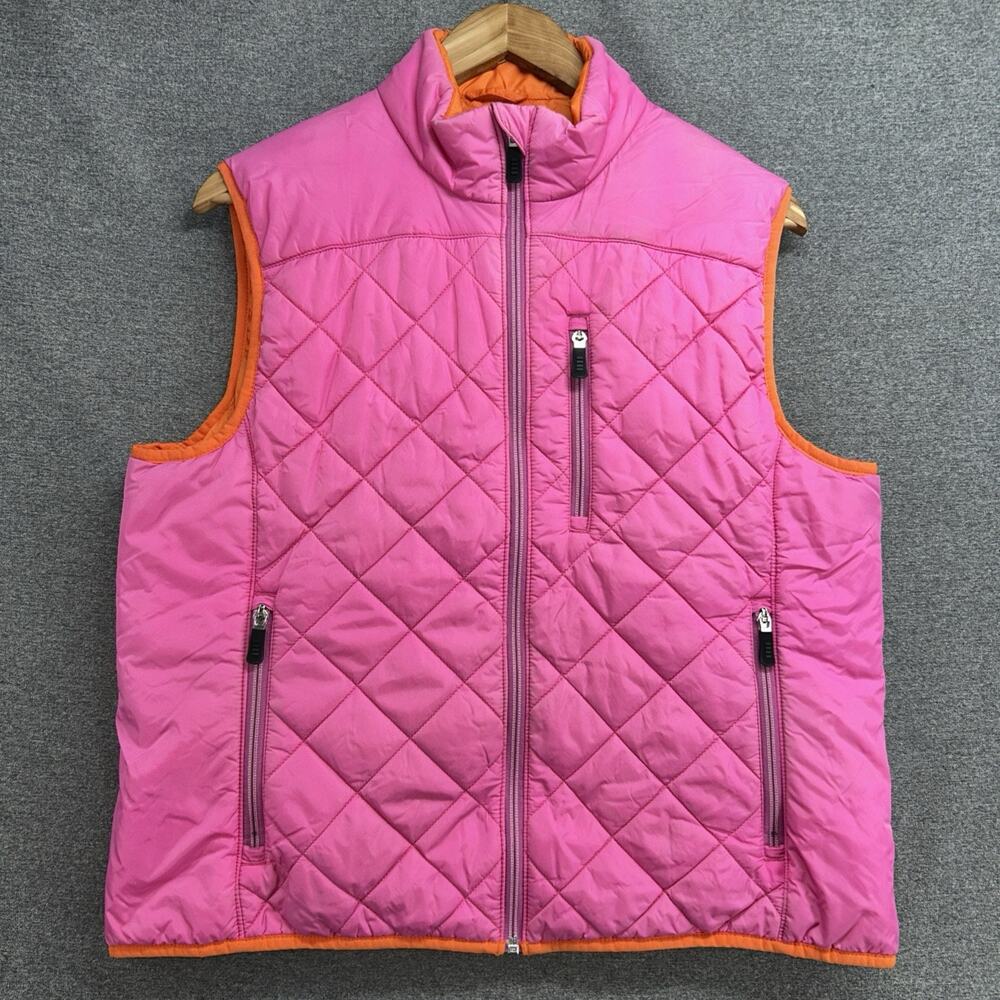 Lands' End Puffer Vest Girls Large 14/16 Pink Quilted PrimaLoft Full Zip Orange